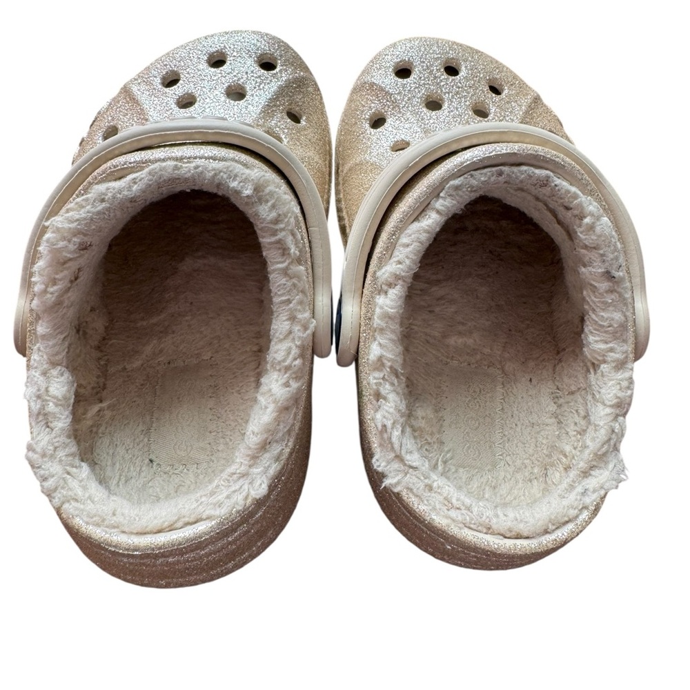 Toddler Girls Glitter Crocs- Winter Sherpa Lined Size 7 - Picture 4 of 6